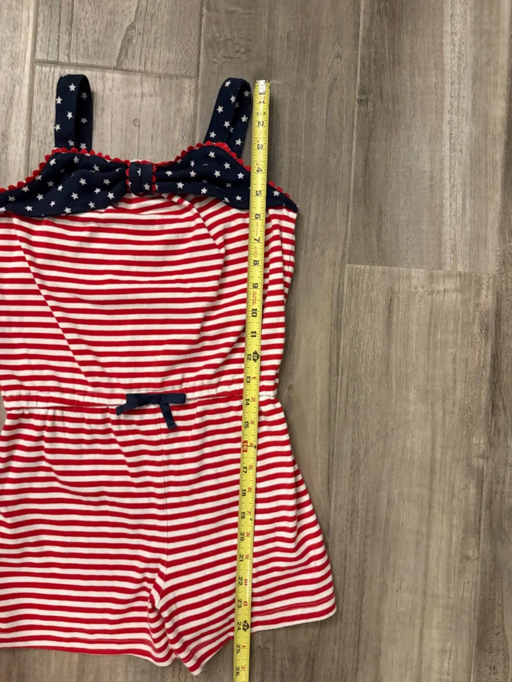 Gymboree Red & White Striped Star Print Bow Detail Knit Romper Girls Size 10